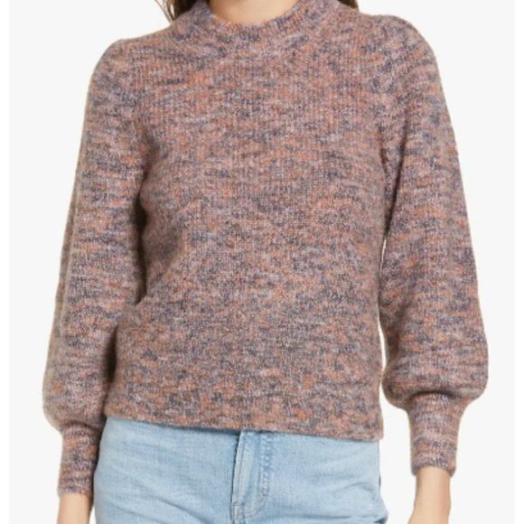 NEW Madewell Eaton Space Dye Puff Sleeve Sweater - Picture 1 of 6